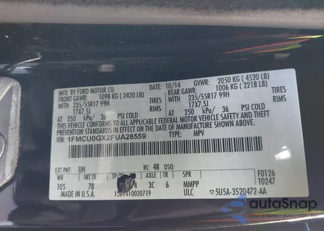 2015 Ford Escape Se from USA, damaged, VIN 1FMCU0GX2FUA28559